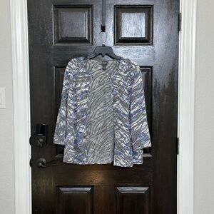 Chico’s Travelers Collection Sequin Mesh Jacket Size L/12 Blue/Grey Zebra Print